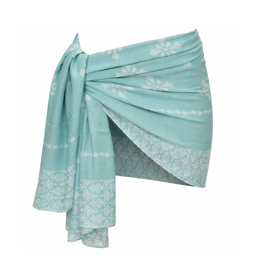 Light turquoise wrap sarong with shell pattern design