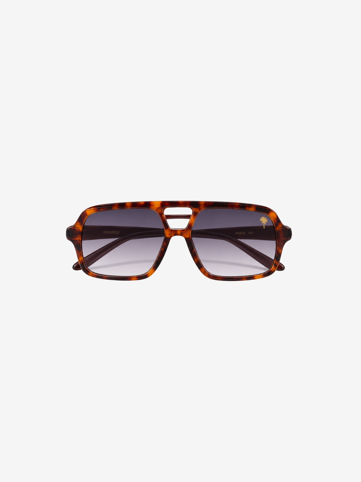 A pair of square aviator-style sunglasses with a classic tortoiseshell frame and dark gradient lenses, shown against a plain light gray background.