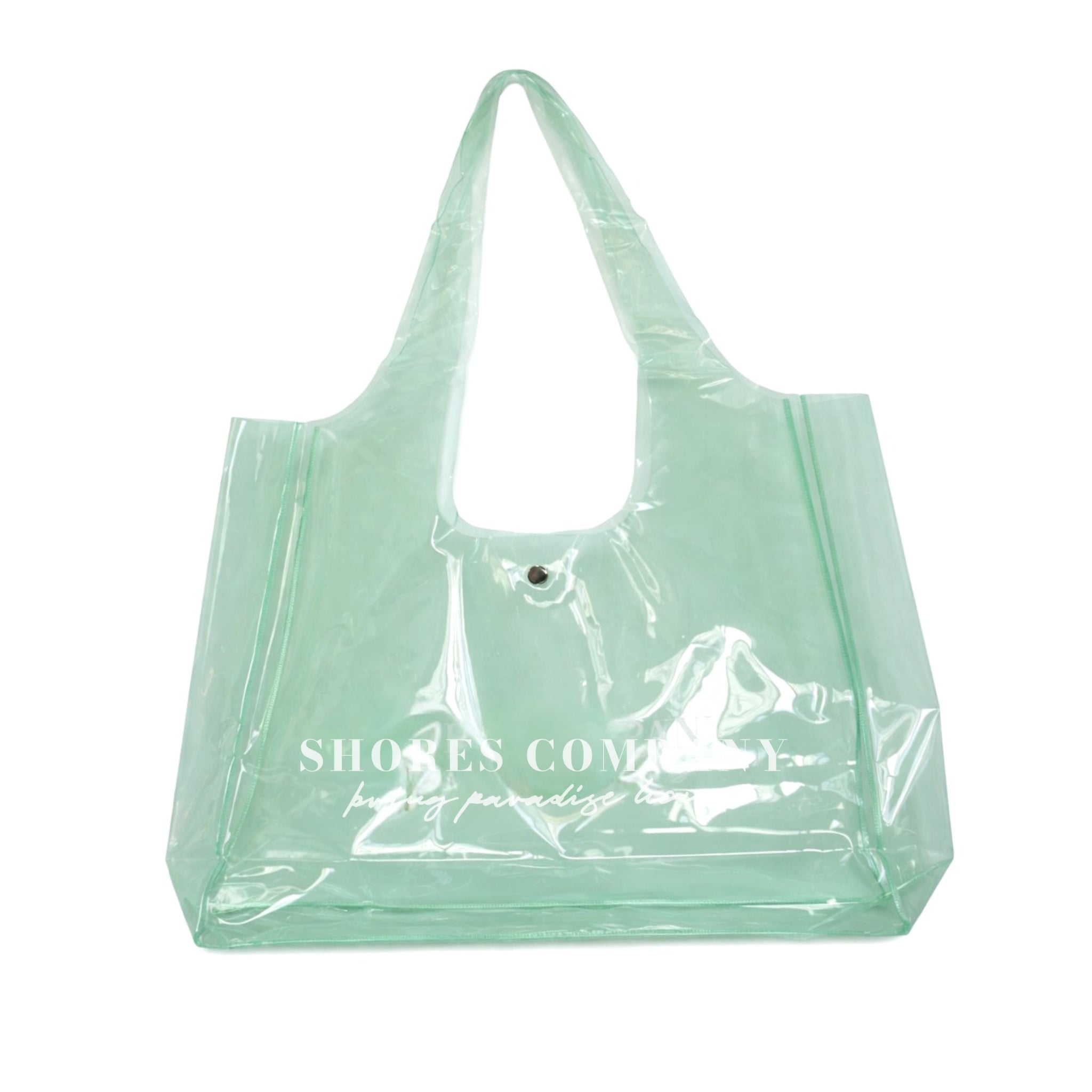 Shores Mint Clear Nui tote bag with text on a white background