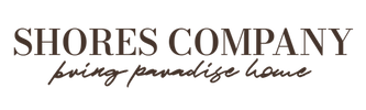 Logo of Shores Company with text 'bring paradise home' on a white background