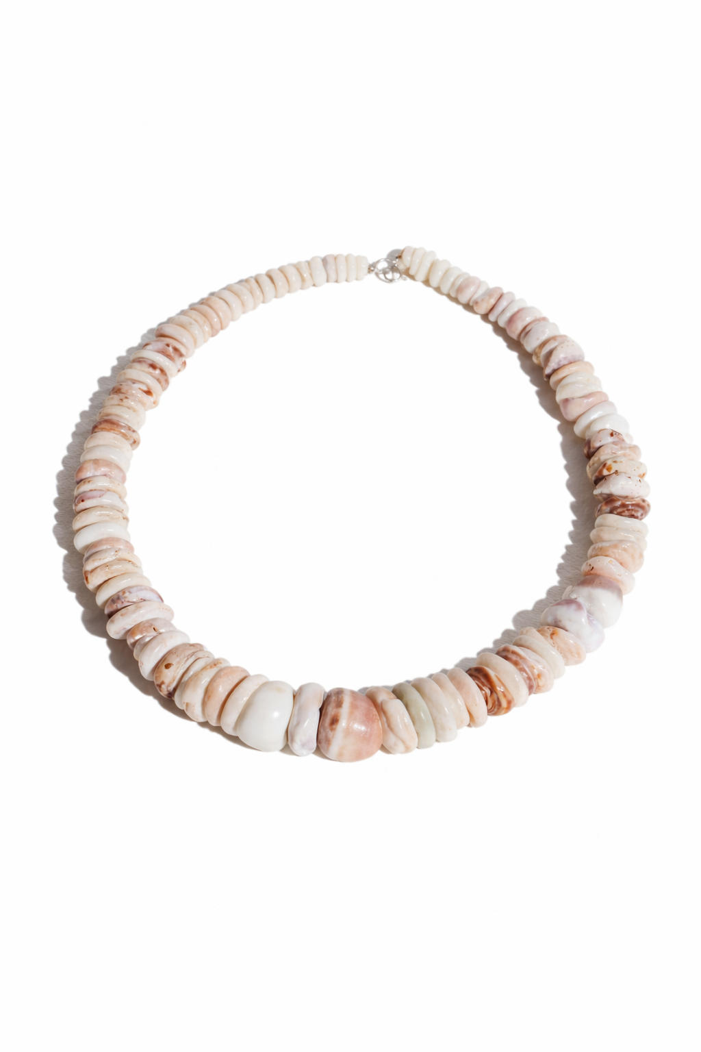 Necklace made of puka shell on a white background