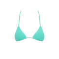 Vai crinkle turquoise bikini top on a white background