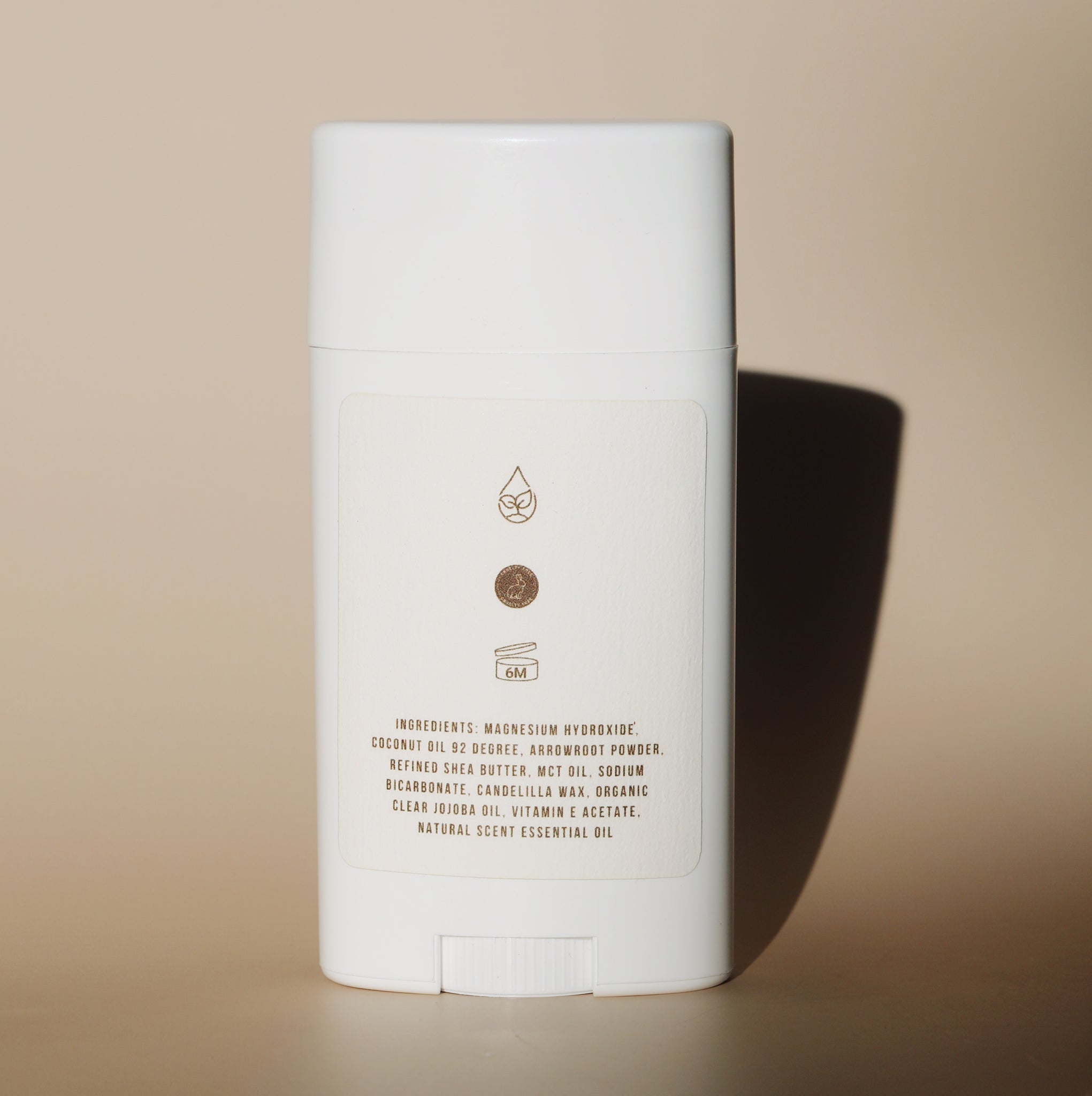 Back view of Beachwood Natural Deodorant showing its clean ingredients, including coconut oil, shea butter, and essential oils.