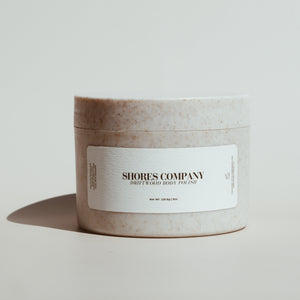 Close-up of Shores Company Driftwood Body Polish – A rich, nourishing body polish infused with natural oils and fine exfoliants, designed for smooth, glowing skin.