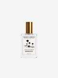 Shores Company Horizon Luxury Parfum in a clear glass bottle with a gold cap and a white label featuring black palm tree illustrations, centered on a light gray background.