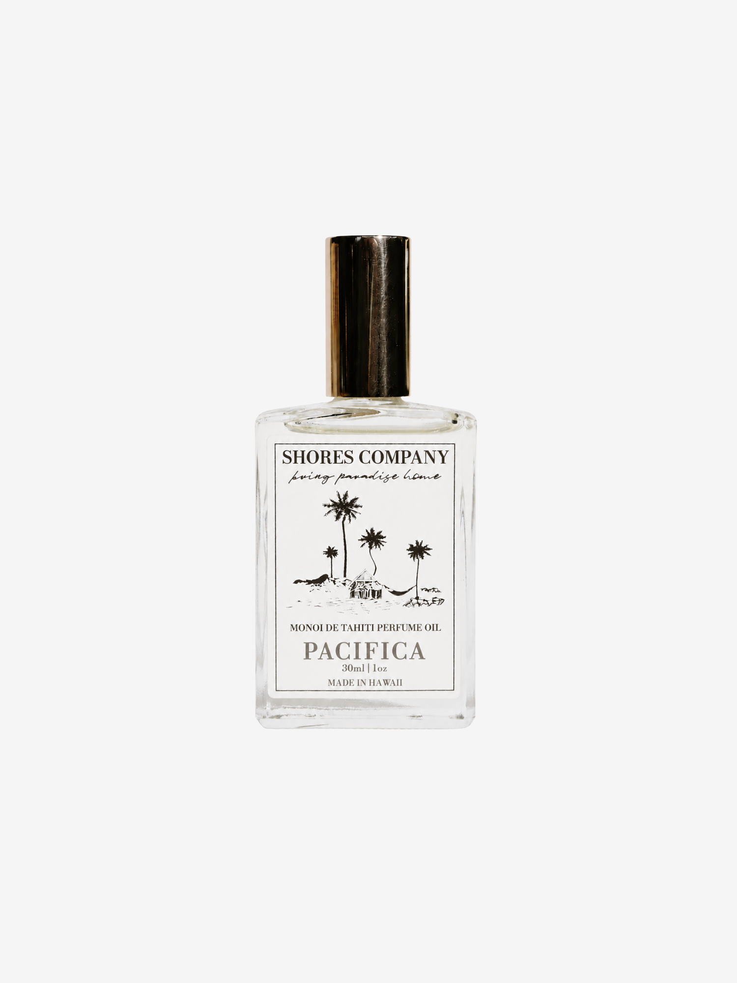 pacifica body oil in glass with gold cap