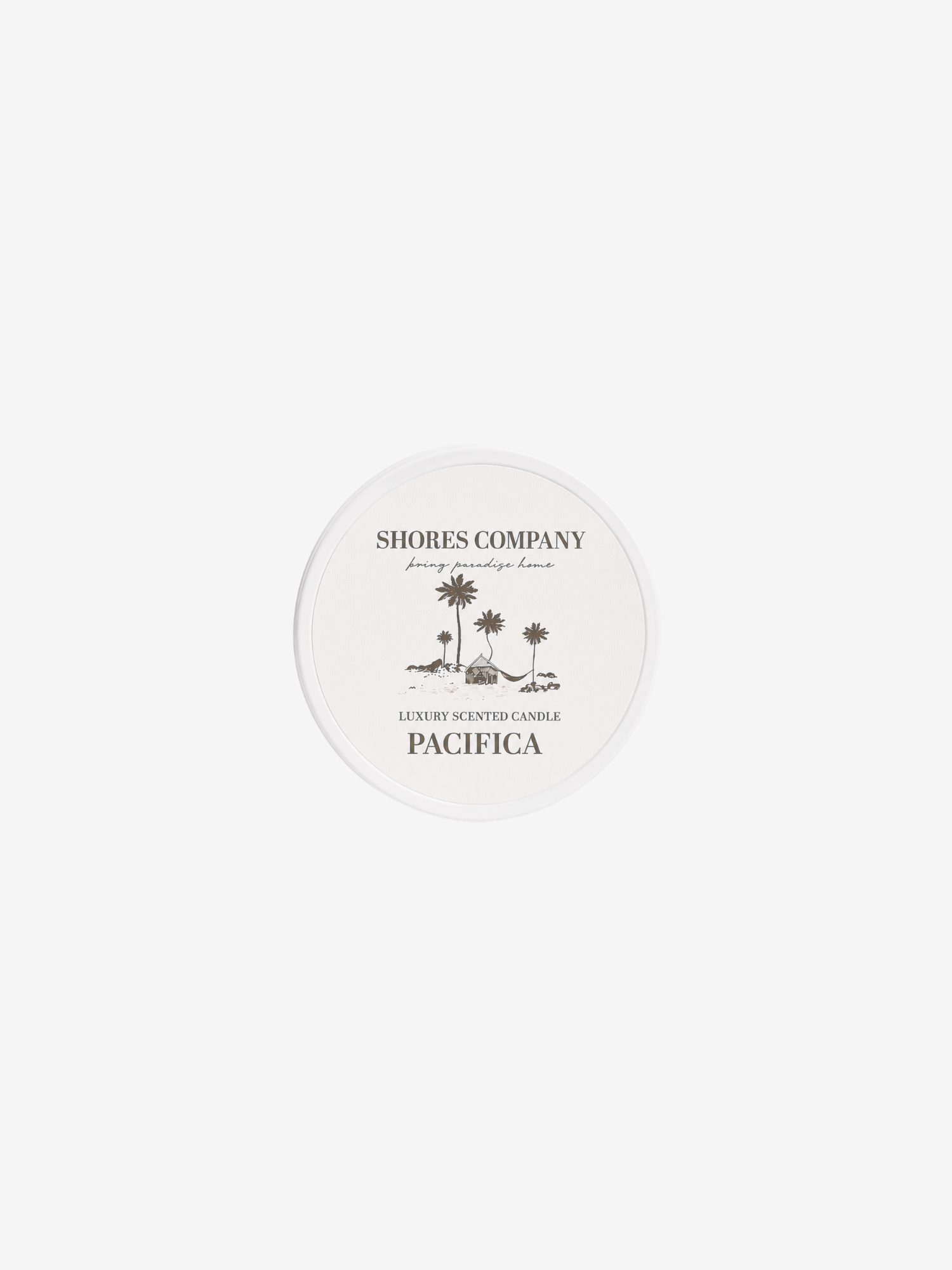 White pacifica candle tin on a white background