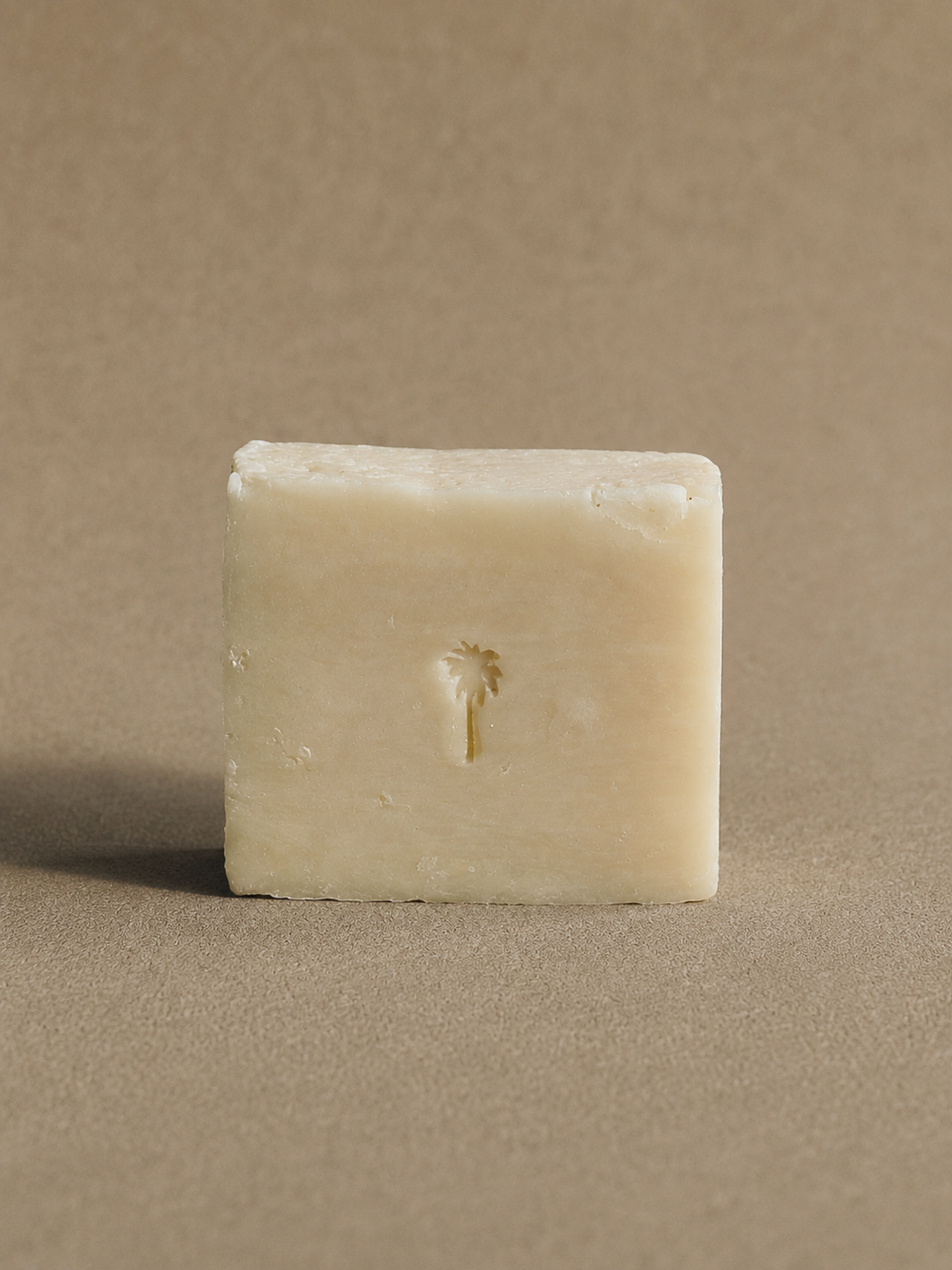 body bar featuring shores company palm logo stamp on the soap with a neutral background